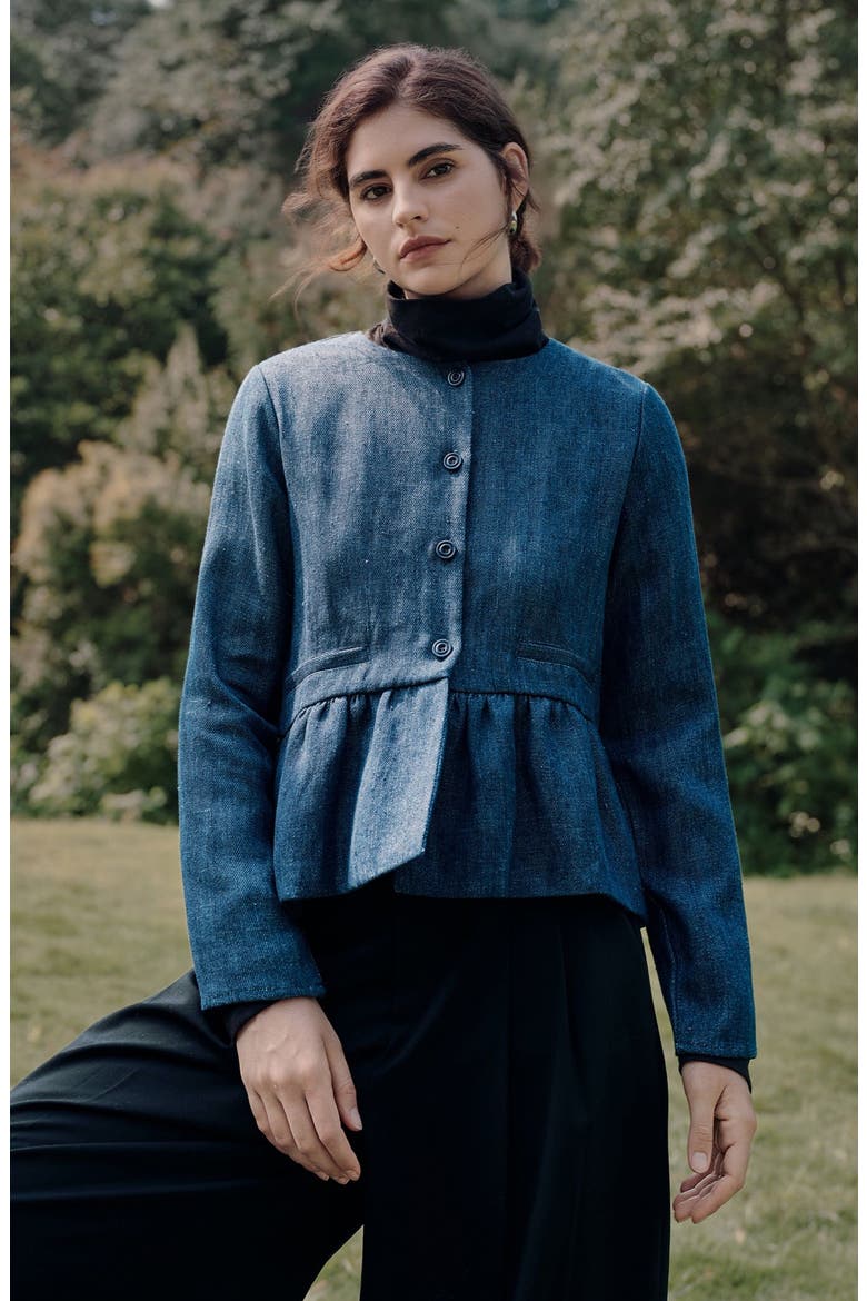 Denim Atelier Peplum Jacket, Alternate, color, blue denim