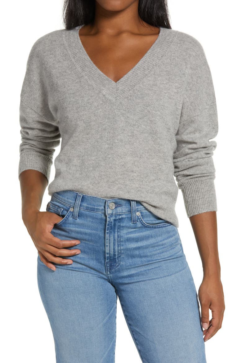 NAADAM V-Neck Cashmere Sweater, Main, color, CEMENT
