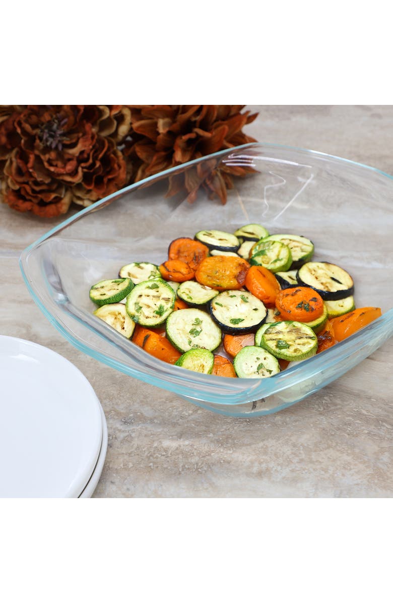 Soho Lounge Carnegie Hill 12 inch x 10 Inch x 2.6 Inch Tempe Glass Roaster Pan with Built-in Handles, Alternate, color, Clear