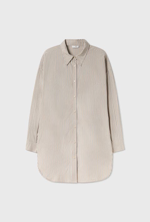 COTTON ROUND SHIRT SLATE STRIPE