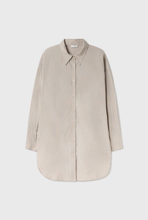 Silk Laundry Cotton Round Shirt Slate Stripe In Slate Stripe