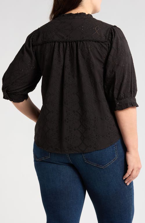 Wit & Wisdom Below Eyelet Lantern Sleeve Top In Black