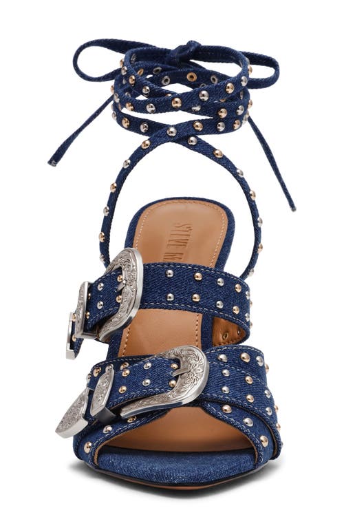 Steve Madden Saddle Embellished Ankle Strap Sandal In Blue