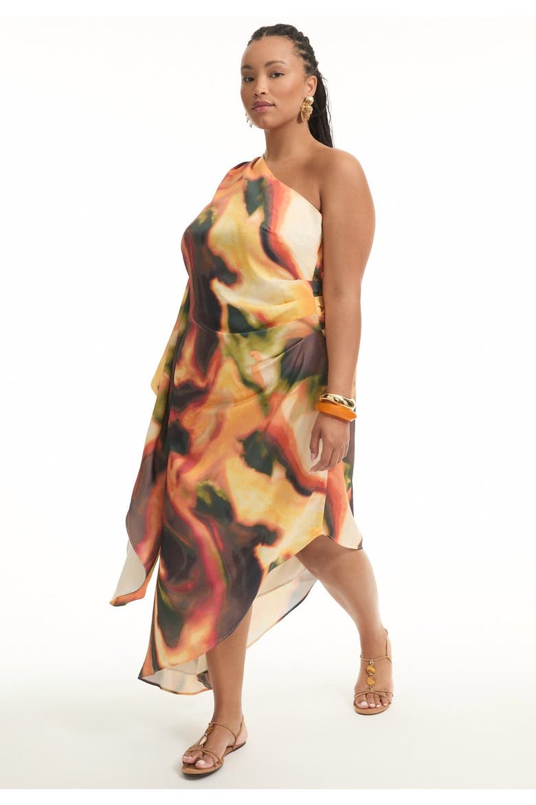 Asymmetrical One-Sleeve Cape Dress, Alternate, color, GEO
