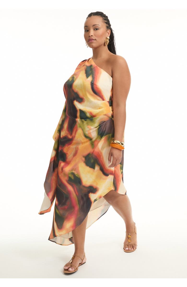 June + Vie Asymmetrical One-Sleeve Cape Dress, Alternate, color, Geo