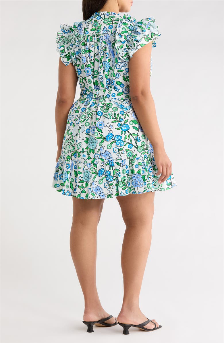 SUGARLIPS Floral Ruffle Sleeve Minidress, Alternate, color, White-Blue-Multi