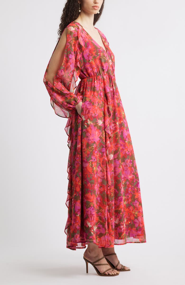Chelsea28 Ruffle Print Long Sleeve Maxi Dress, Alternate, color, Pink- Green Sana Bloom
