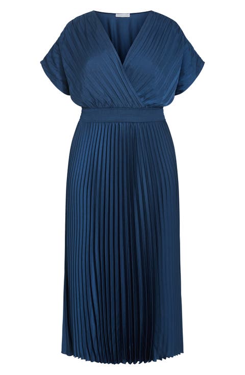 Elia Faux Wrap Pleated Dress