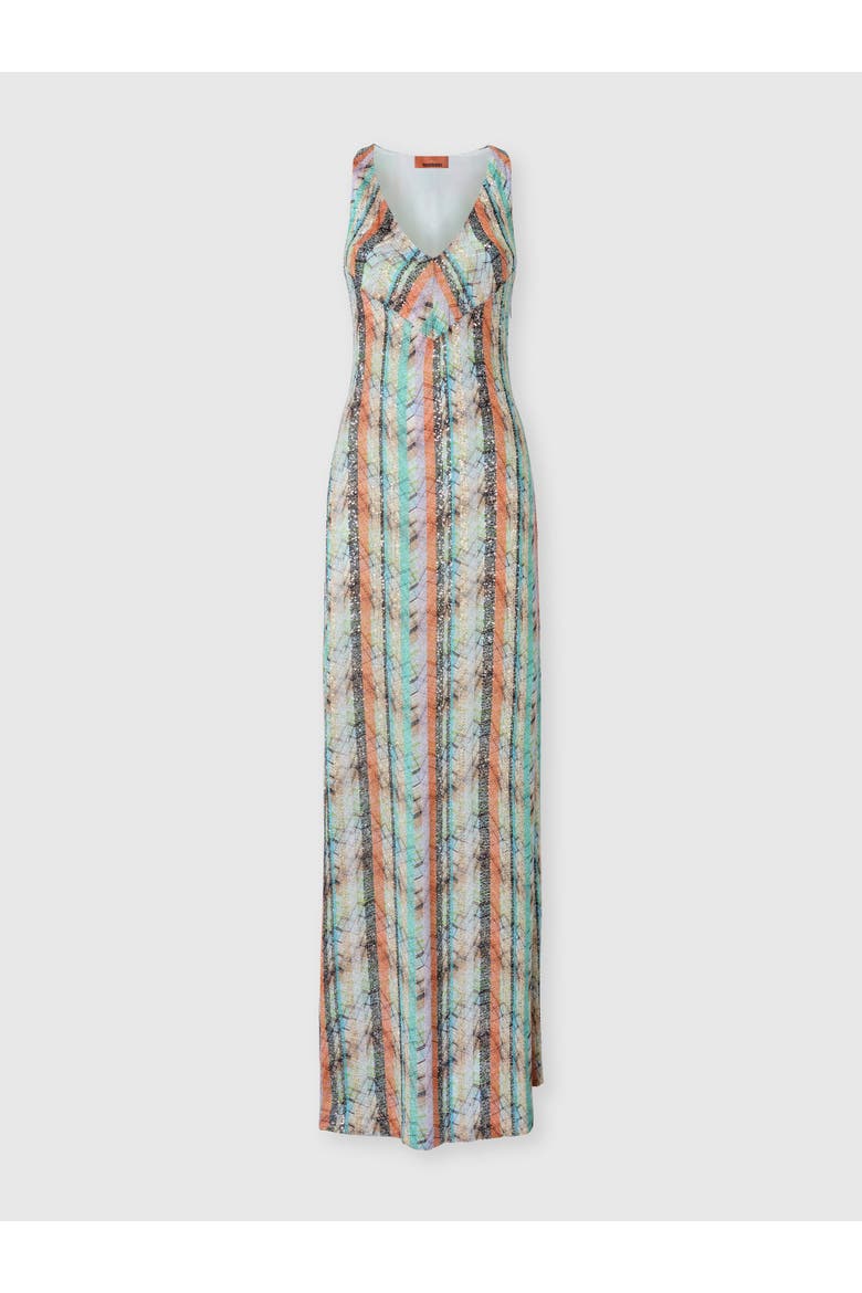 Sleeveless Long Dress In Viscose Lamé Blend With Multi-technique Knit, Main, color, Multicoloured