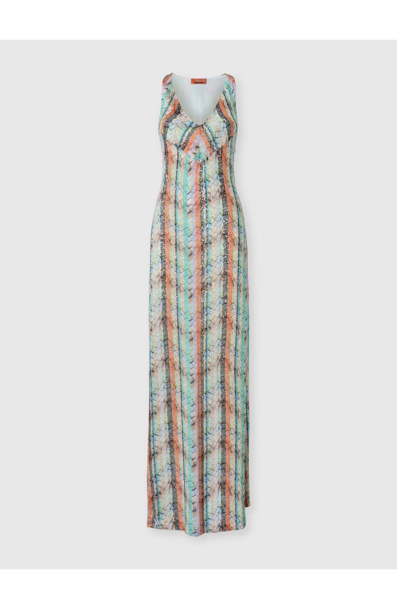 Missoni Sleeveless Long Dress In Viscose Lamé Blend With Multi-technique Knit, Main, color, Multicoloured