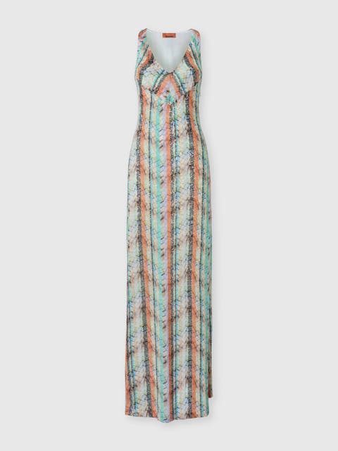 Sleeveless Long Dress In Viscose Lamé Blend With Multi-technique Knit