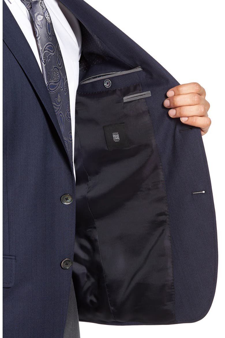 Hutsons Trim Fit Herringbone Wool Sport Coat, Alternate, color, NAVY
