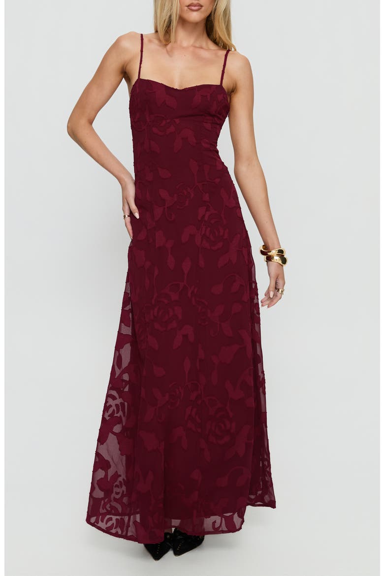 Leading Lady Floral Jacquard Gown, Main, color, RED FLORAL BURNOUT