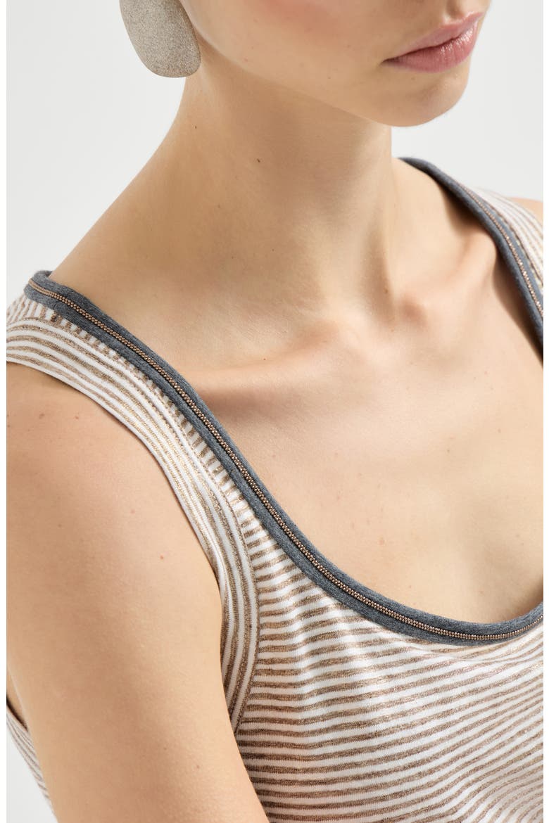 Striped jersey top with monili, Alternate, color, Brown