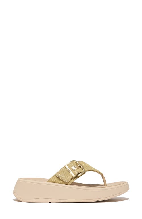 Fitflop F-mode Buckle Shimmerlux Platform Wedge Flip Flop In Platino