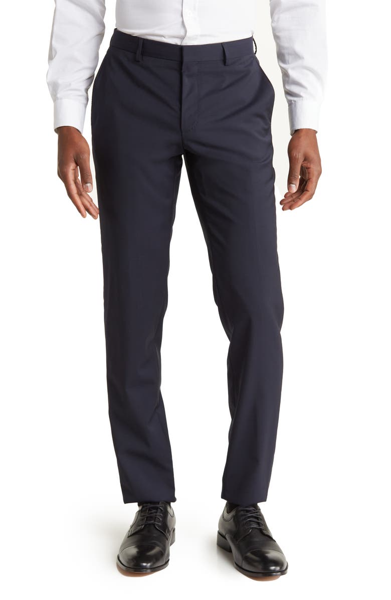 BOSS Genesis Solid Wool Trousers, Main, color, Dark Blue