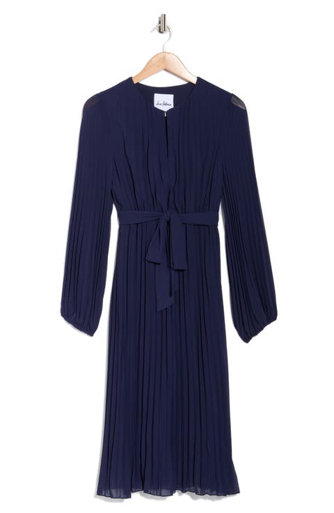 Long Sleeve Plissé Maxi Dress