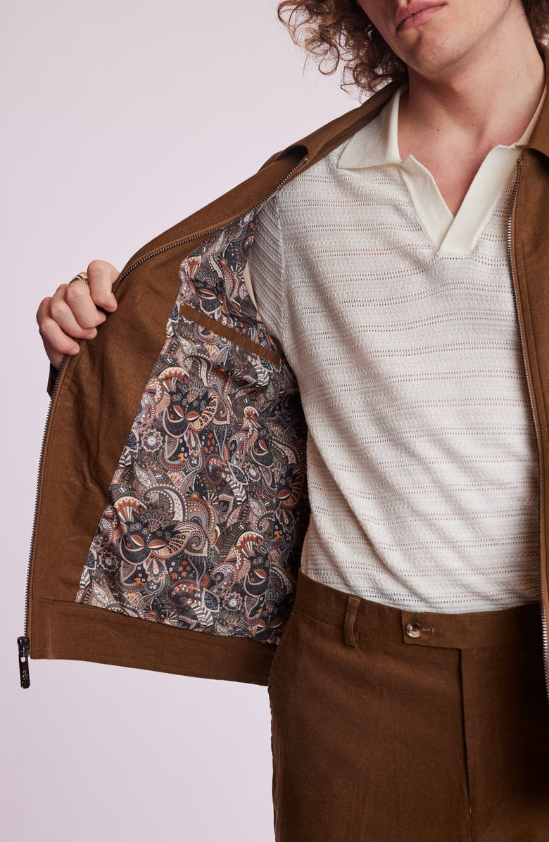 PAISLEY & GRAY Milo Slim Fit Linen Blend Bomber Jacket, Alternate, color, Brown Linen
