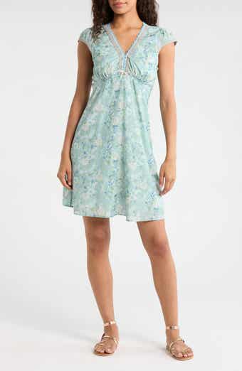Floral Embroidered Detail Cotton Blend Dress