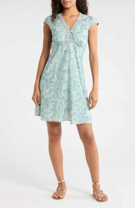 Floral Embroidered Detail Cotton Blend Dress