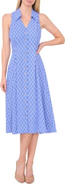 CeCe Print Sleeveless Midi Shirtdress