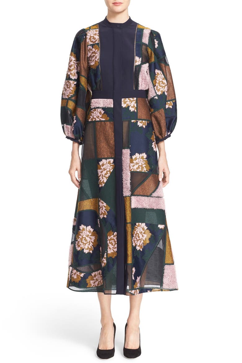 'Gallen' Print Silk Midi Dress, Main, color, NAVY MULTI