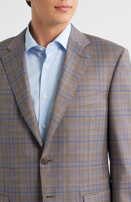 Canali Siena Regular Fit Brown & Blue Plaid Wool Sport Coat In Gray