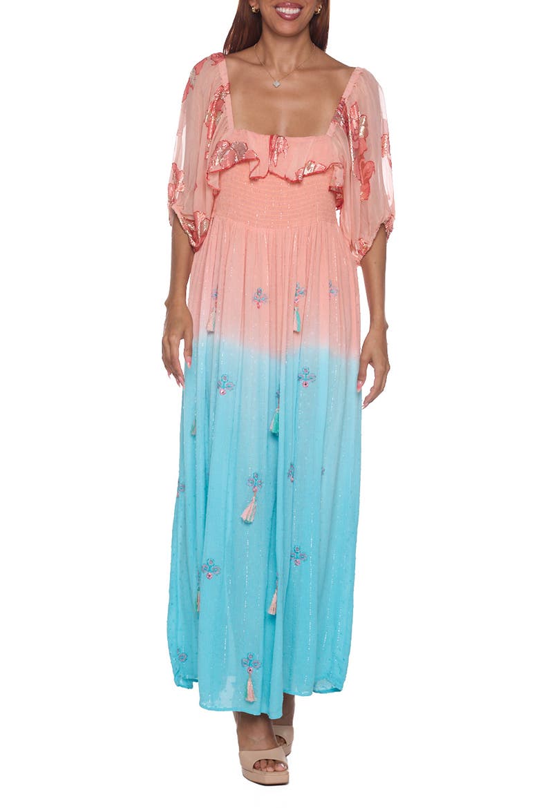 Dip Dye Maxi Dress, Main, color, CORAL