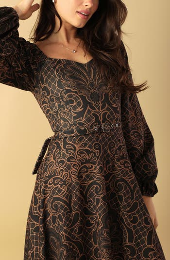 Long Sleeve Belted Midi Dress