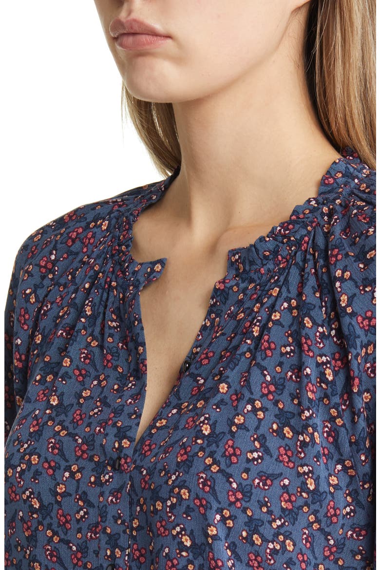 Print Ruffle Blouse, Alternate, color, DENIM DITSY