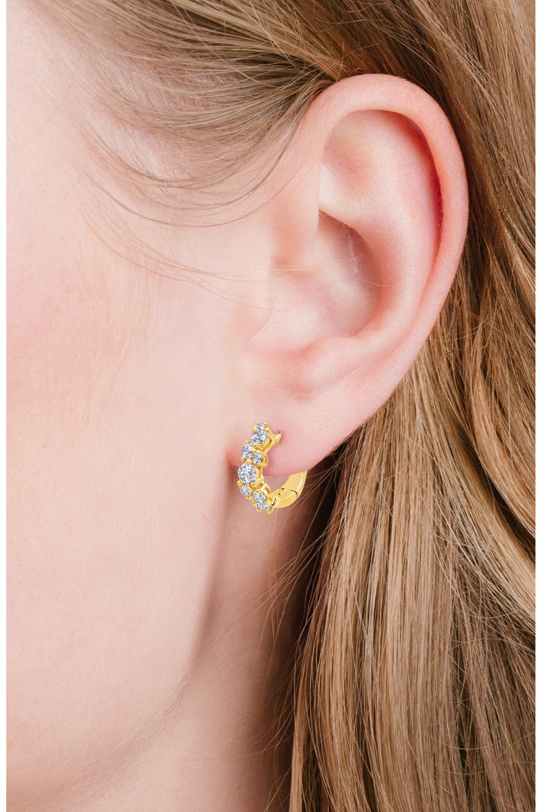 Cubic Zirconia Cluster Petite Hoop Earrings, Alternate, color, 18KYG/ CLEAR STONE