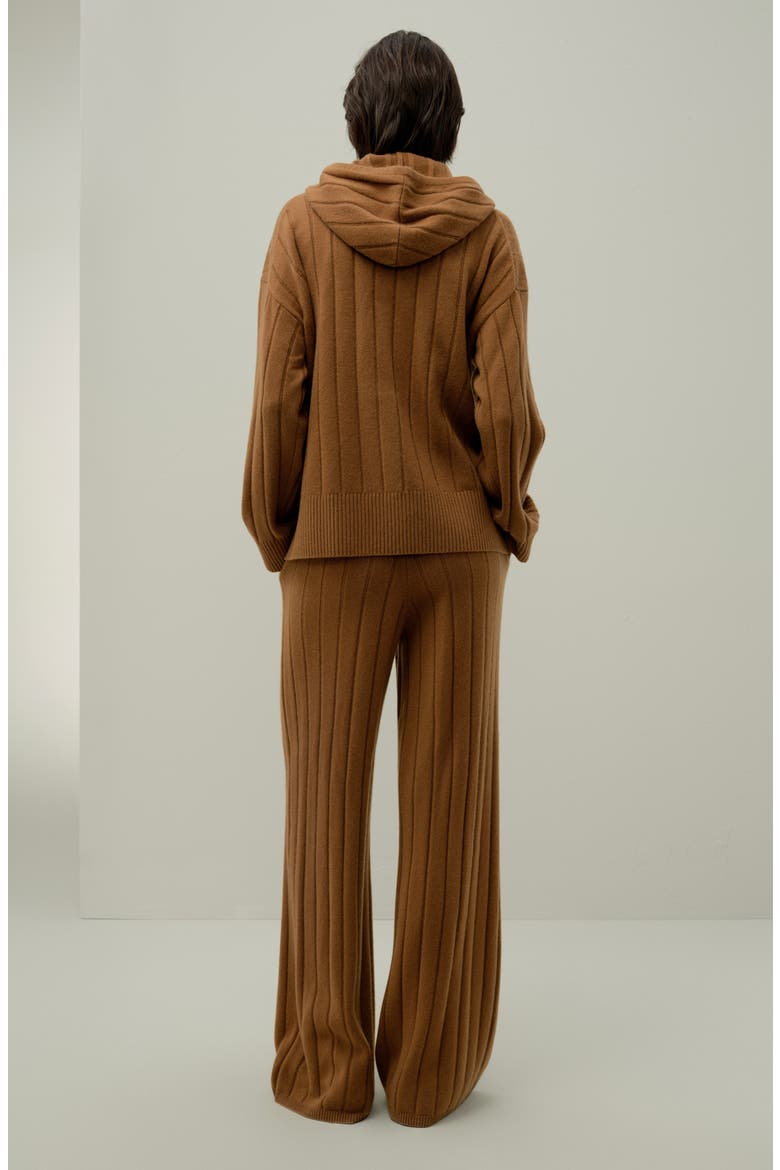 Women's Ribbed Hooded Cashmere Knit Top, Alternate, color, Cinnamon