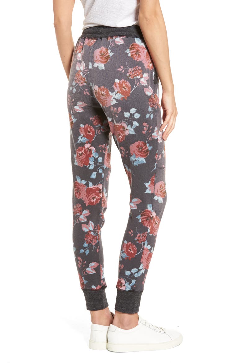 Chelsea Rose Print Jogger Pants, Alternate, color, PITCH BLACK