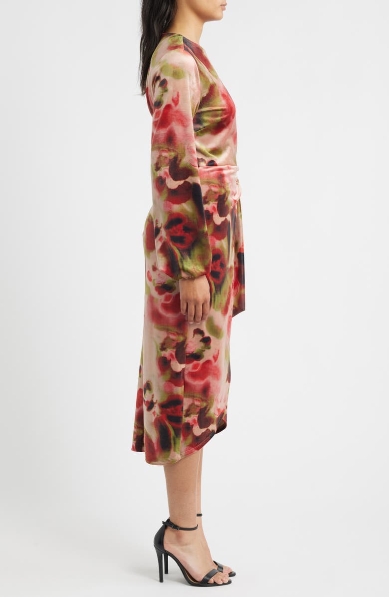 Sam Edelman Moody Long Sleeve Velvet Faux Wrap Midi Dress, Alternate, color, Pink/ Red/ Green