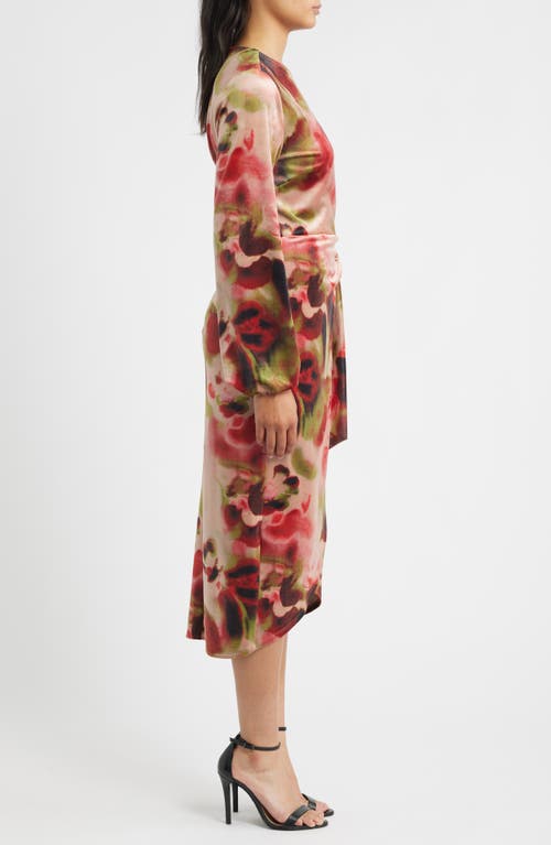 Sam Edelman Moody Long Sleeve Velvet Faux Wrap Midi Dress In Multi