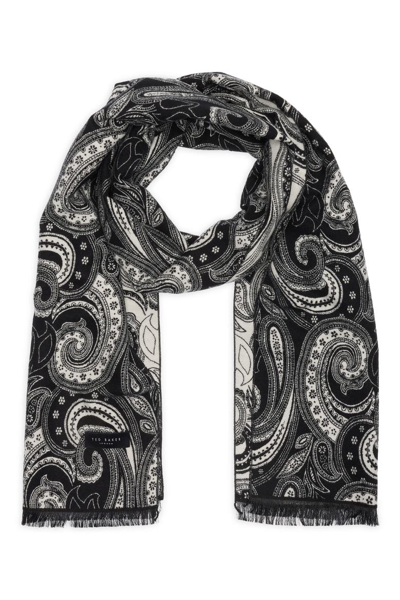 Paisley Silk Scarf, Main, color, BLACK