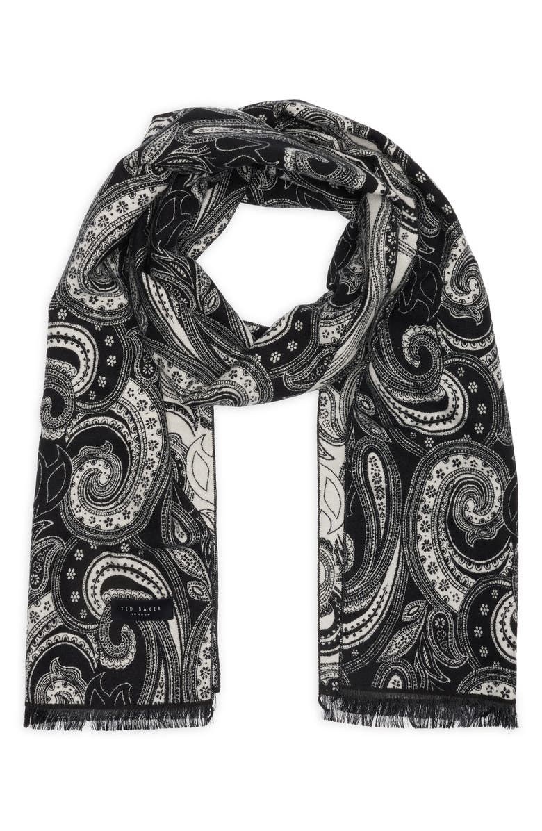 Ted Baker London Paisley Silk Scarf, Main, color, Black