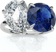 Bliss Diamond 5 1/2Ct Certified Blue Sapphire & Diamond Toi Et Moi Diamond Ring Gold Lab Grown