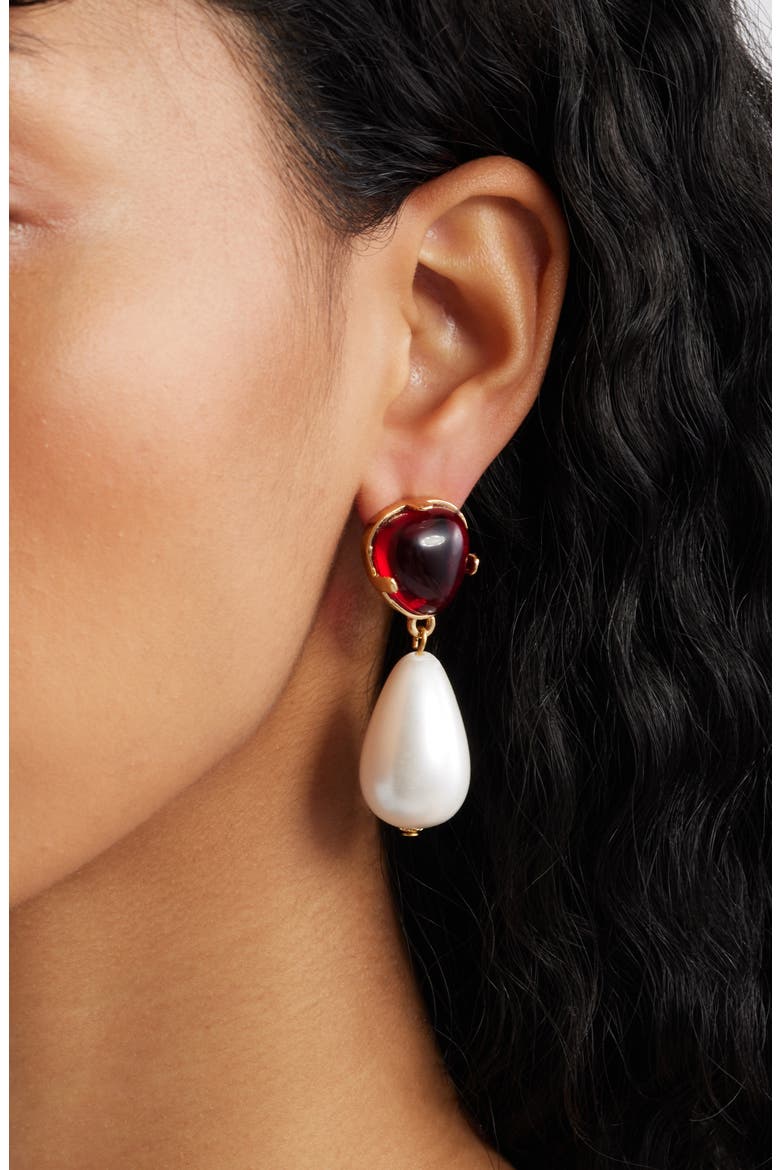 Faux Pearl Drop Earrings, Alternate, color, GOLD