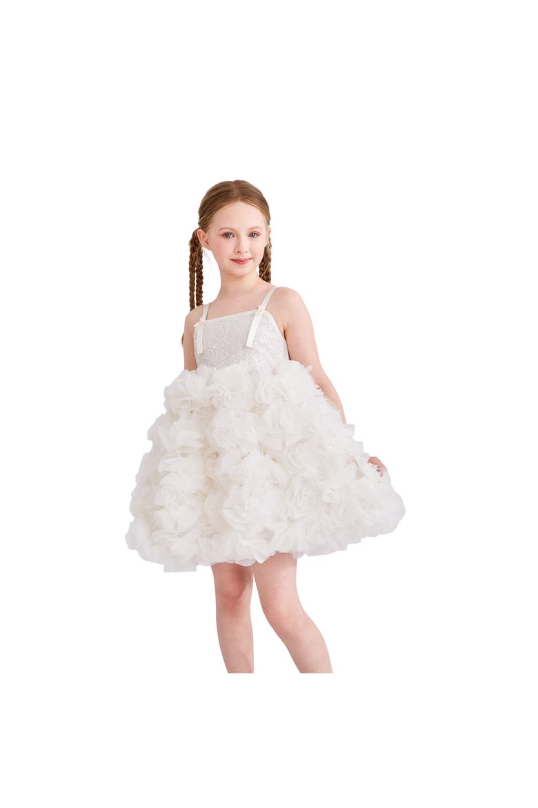 Arabella Glitter Ruffle Dress, Alternate, color, White