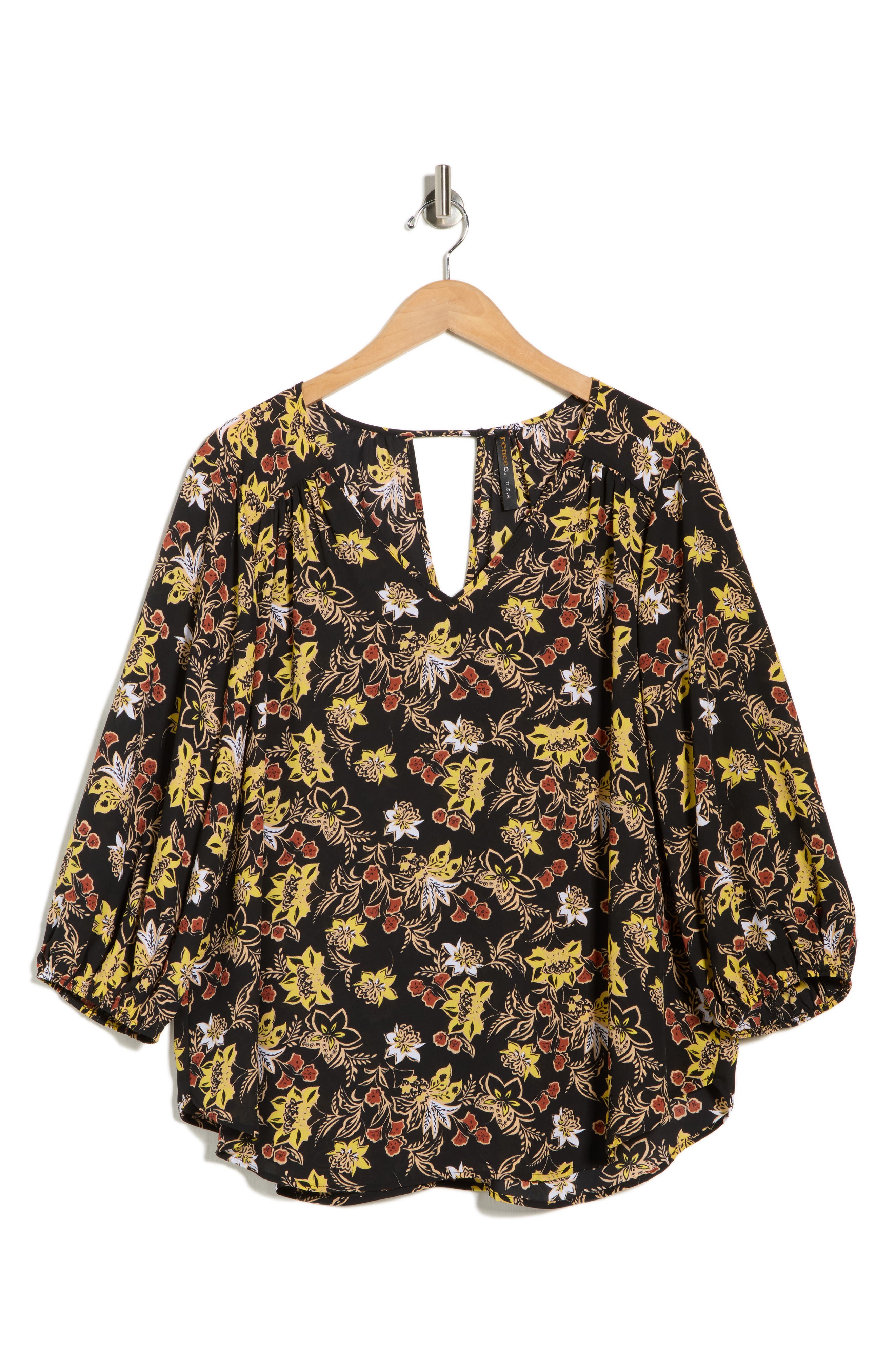 Renee C Floral Back Keyhole Top
