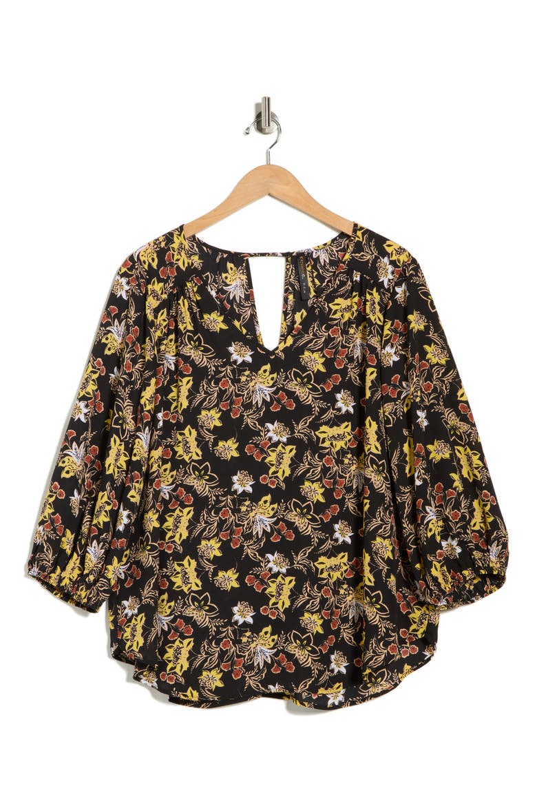 Floral Back Keyhole Top, Alternate, color, BLACK