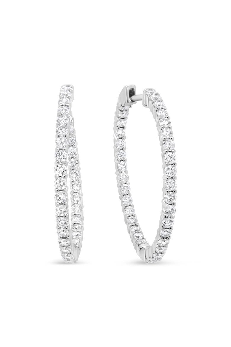 18K White Gold 3 5/8 Cttw Round Diamond Curved Inside-Outside Hoop Earrings, Main, color, White