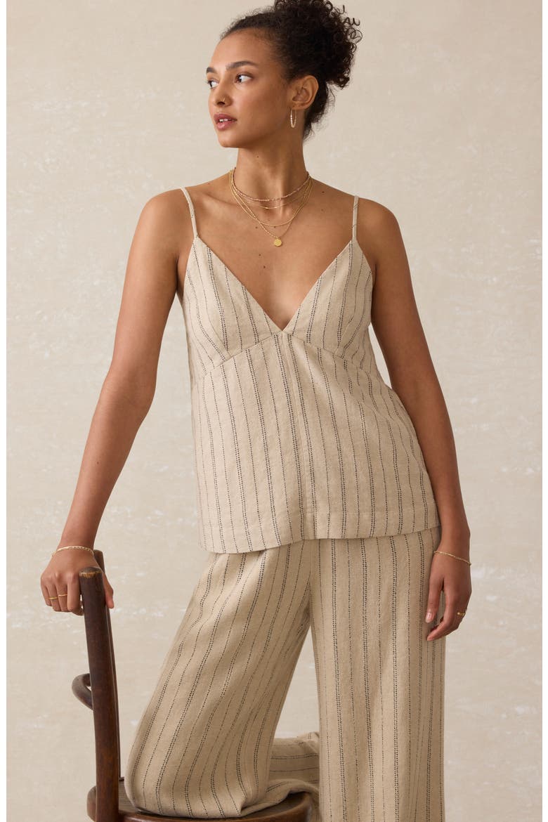 Riviera Stripe Linen Blend Camisole, Alternate, color, DRIFTWOOD STRIPE