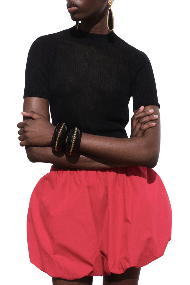 Short Sleeve Crop Sweater, Main, color, BLACK
