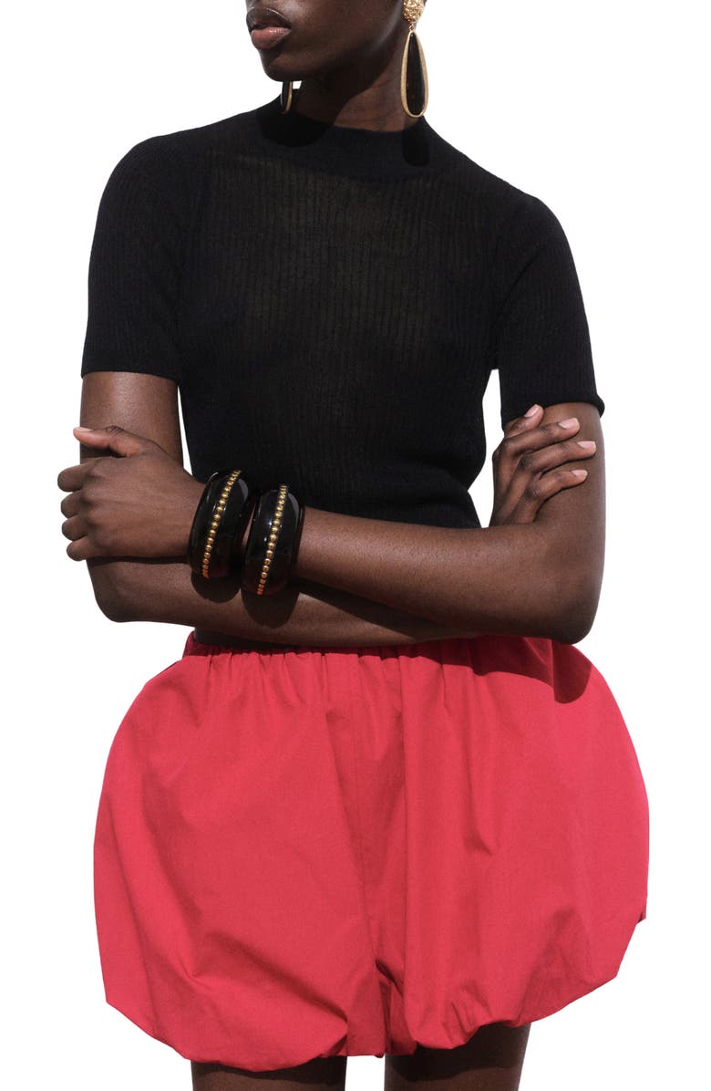 MANGO Short Sleeve Crop Sweater, Main, color, Black