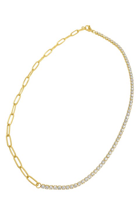 Water Resistant Half Tennis & Paperclip Chain Necklace