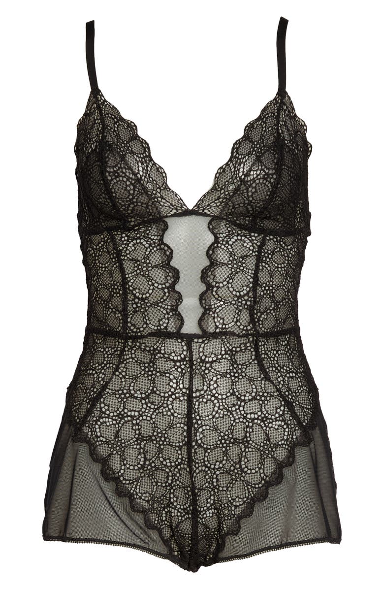 DKNY Mixed Cases Lace & Mesh Romper, Alternate, color, 