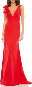 Mac Duggal Sleeveless V Neck Bow Detail Mermaid Gown