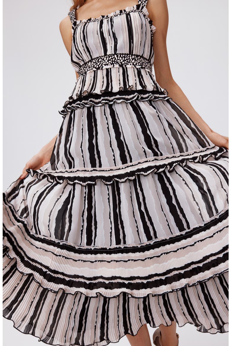 Cato Tiered Ruffle Midi Dress, Alternate, color, TORN FLAG BLK